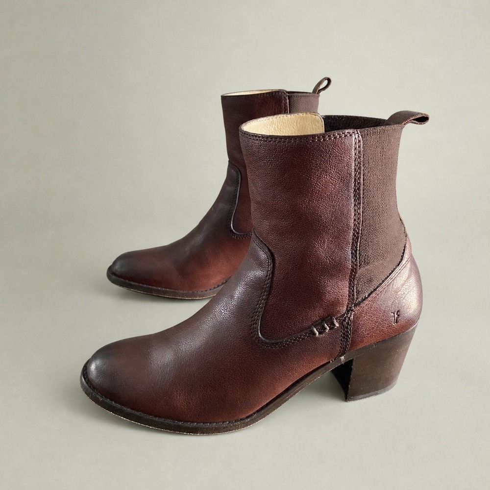 Frye Janis Gore Buffalo Leather Chelsea Ankle Boots Women Size 8B Oxblood Brown